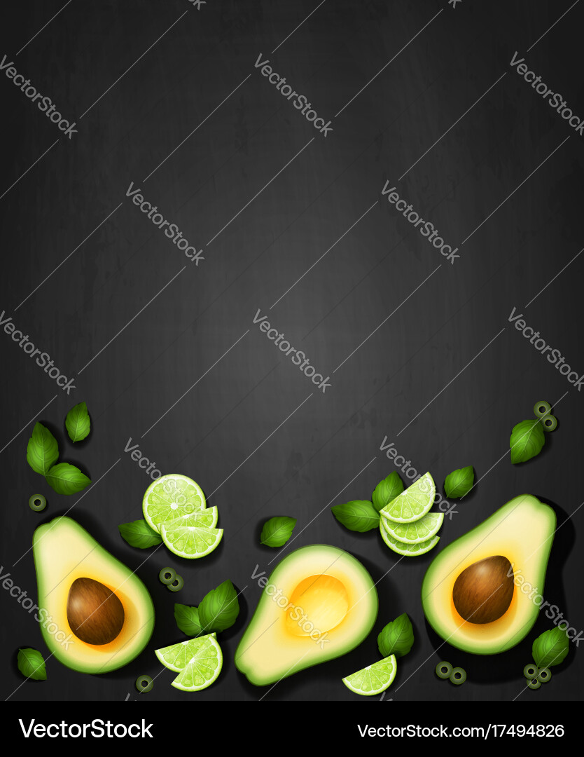 Top view background with realistic avocado Vector Image