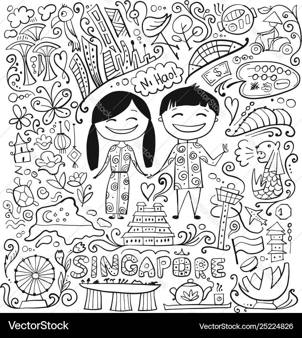 Travel to singapore coloring card for your design Vector Image