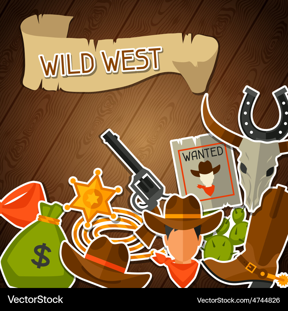 Wild west background with cowboy objects vector image