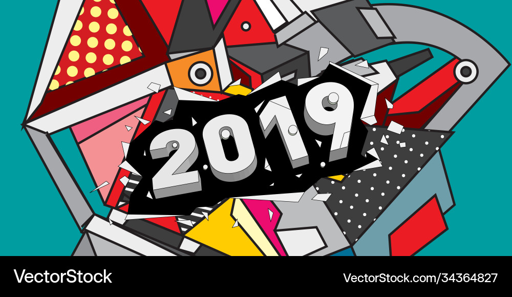 2019 new year text with colorful abstract 2019 new year text with colorful abstract vector image