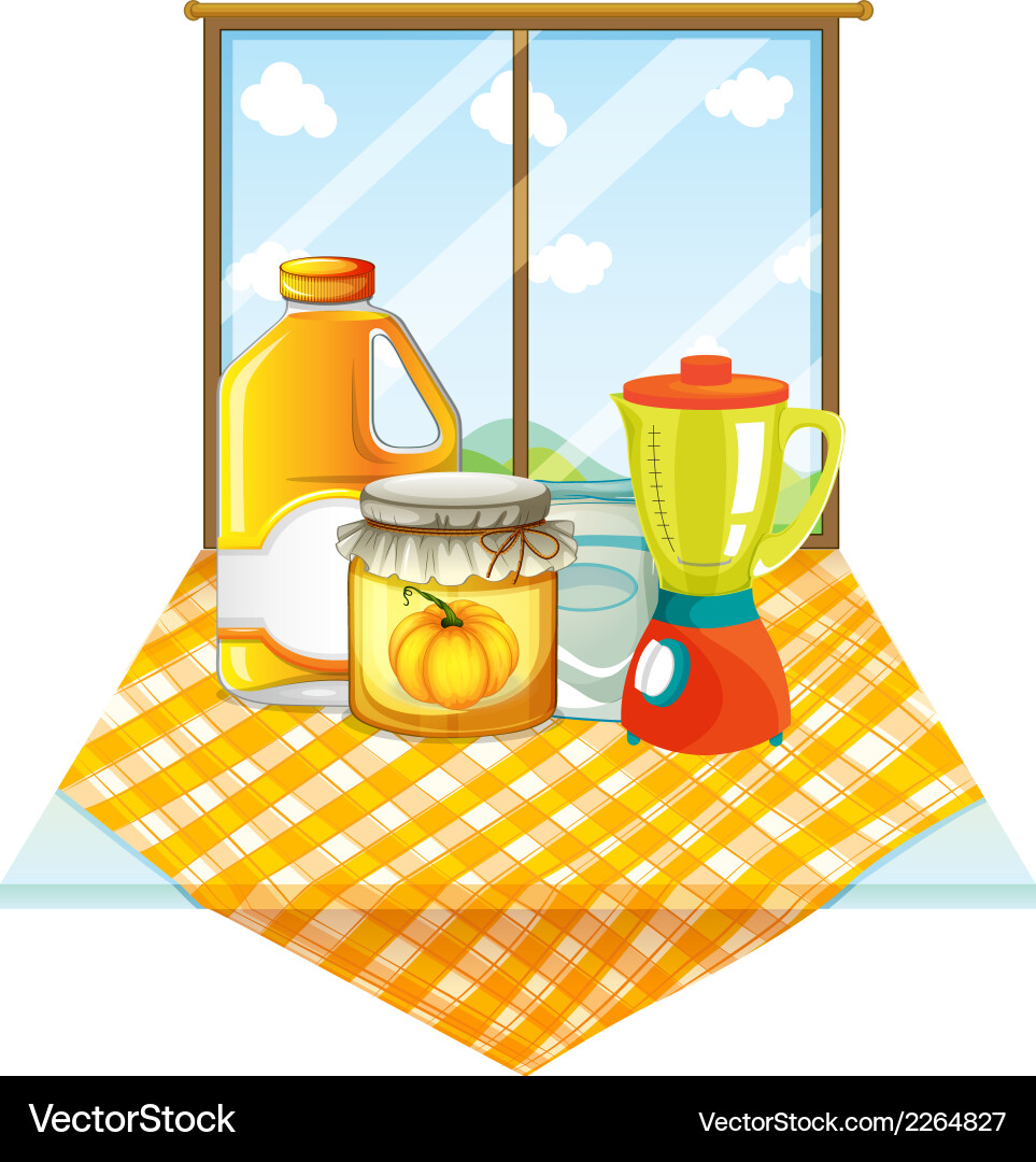 A table with blender and containers Vector Image