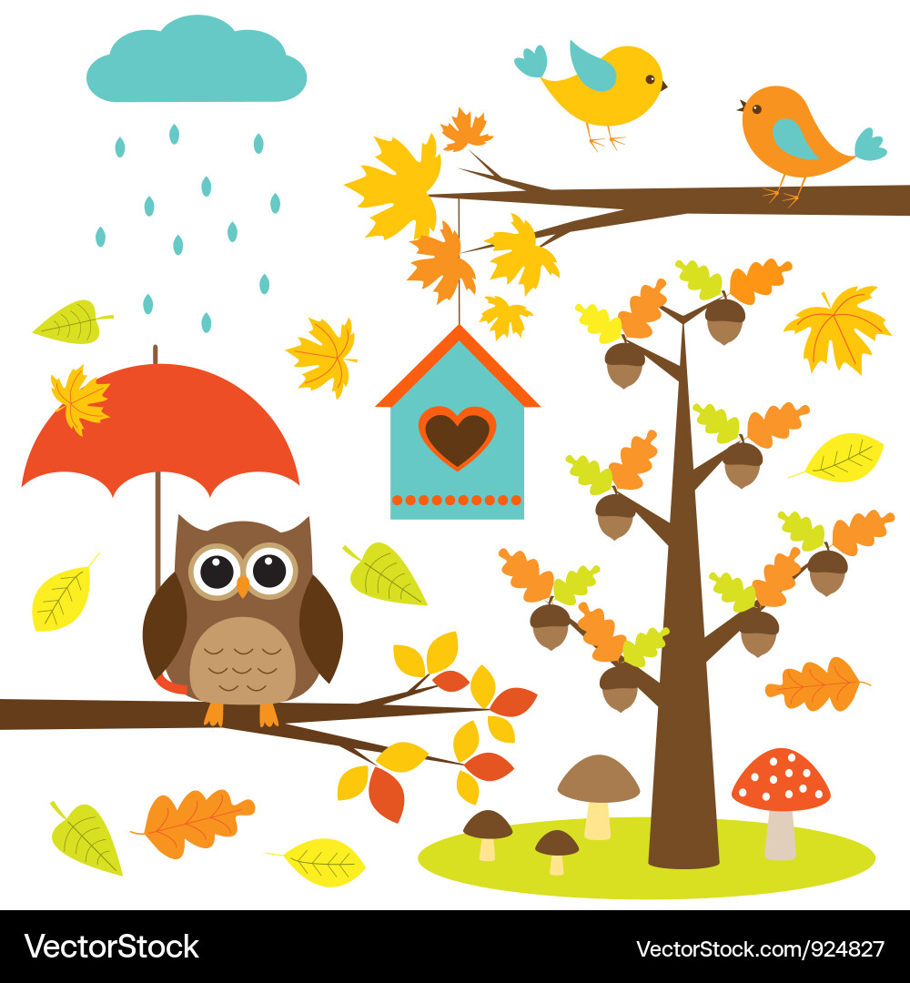 Autumn Birds and Trees vector image