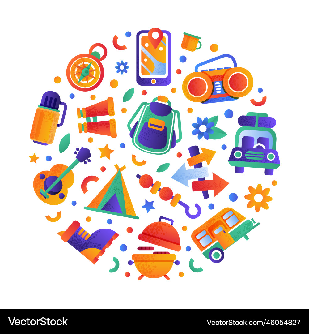Camping objects seamless pattern of round shape Camping objects seamless pattern of round shape vector image