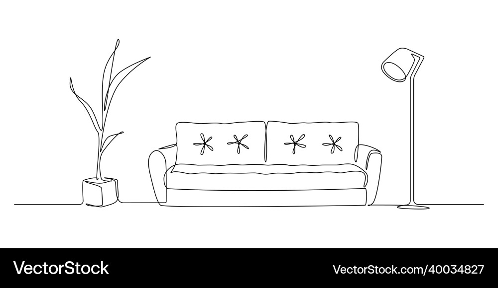 Continuous one line drawing of sofa and lamp Continuous one line drawing of sofa and lamp vector image