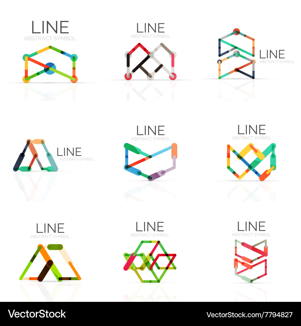 Set of linear abstract logos connected Vector Image