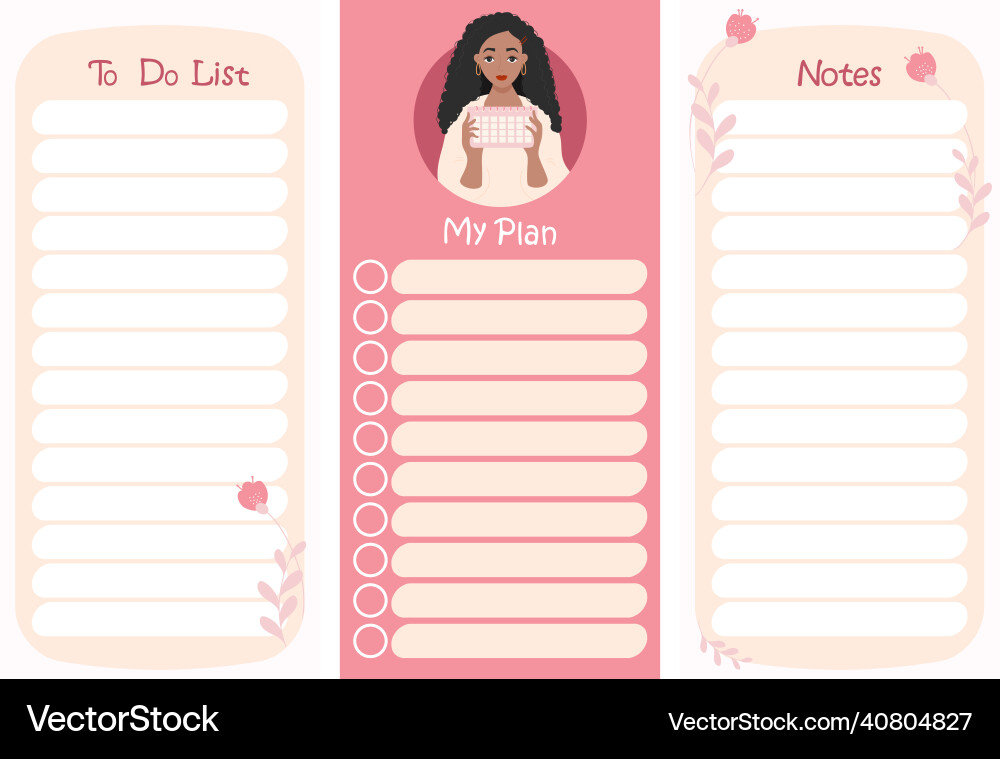 Set of to-do list notes and plan organizer Set of to-do list notes and plan organizer Vector Image