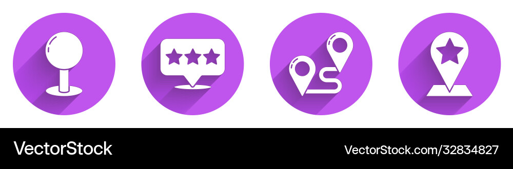 Set push pin map pointer with star route Vector Image