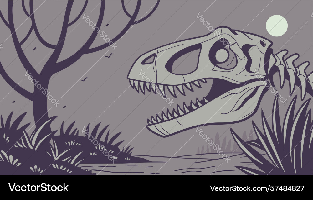 T-rex skull in twisted forest design generative ai Vector Image