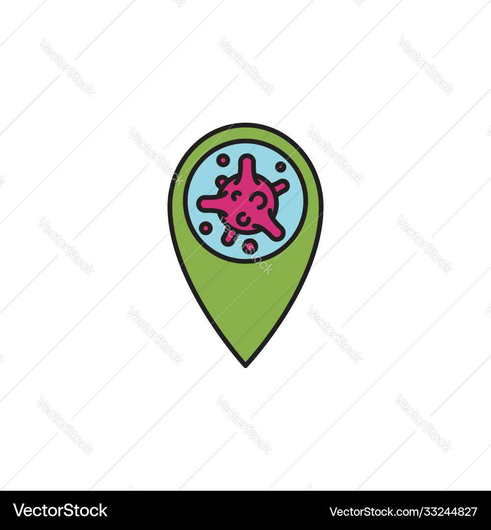 Virus bacteria and map pointer line linear icon Virus bacteria and map pointer line linear icon vector image