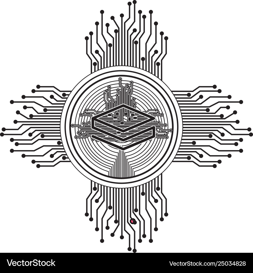 Cryptocurrency stratis coin with circuit lines vector image