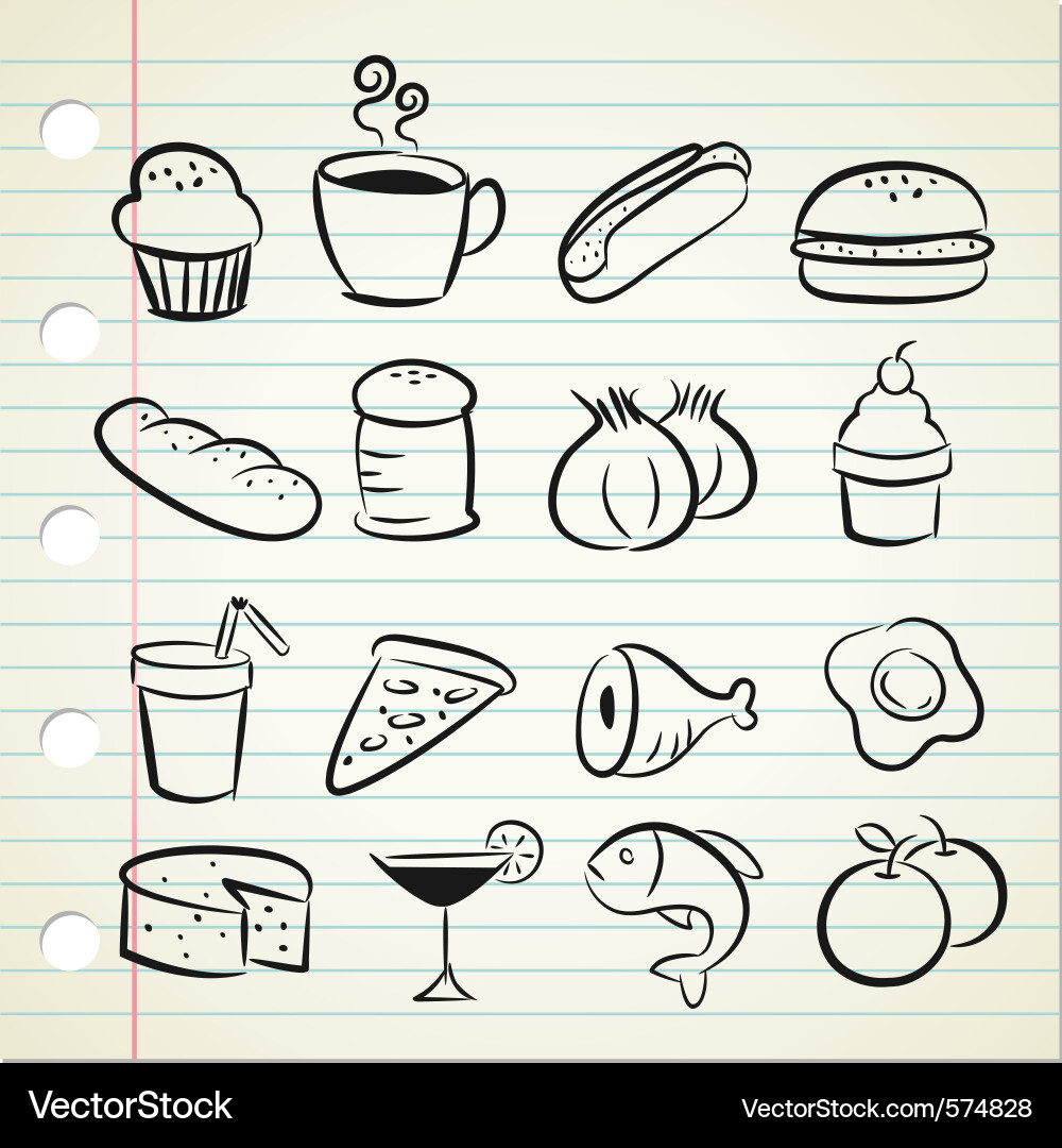 Cute Food Doodle Icons vector image