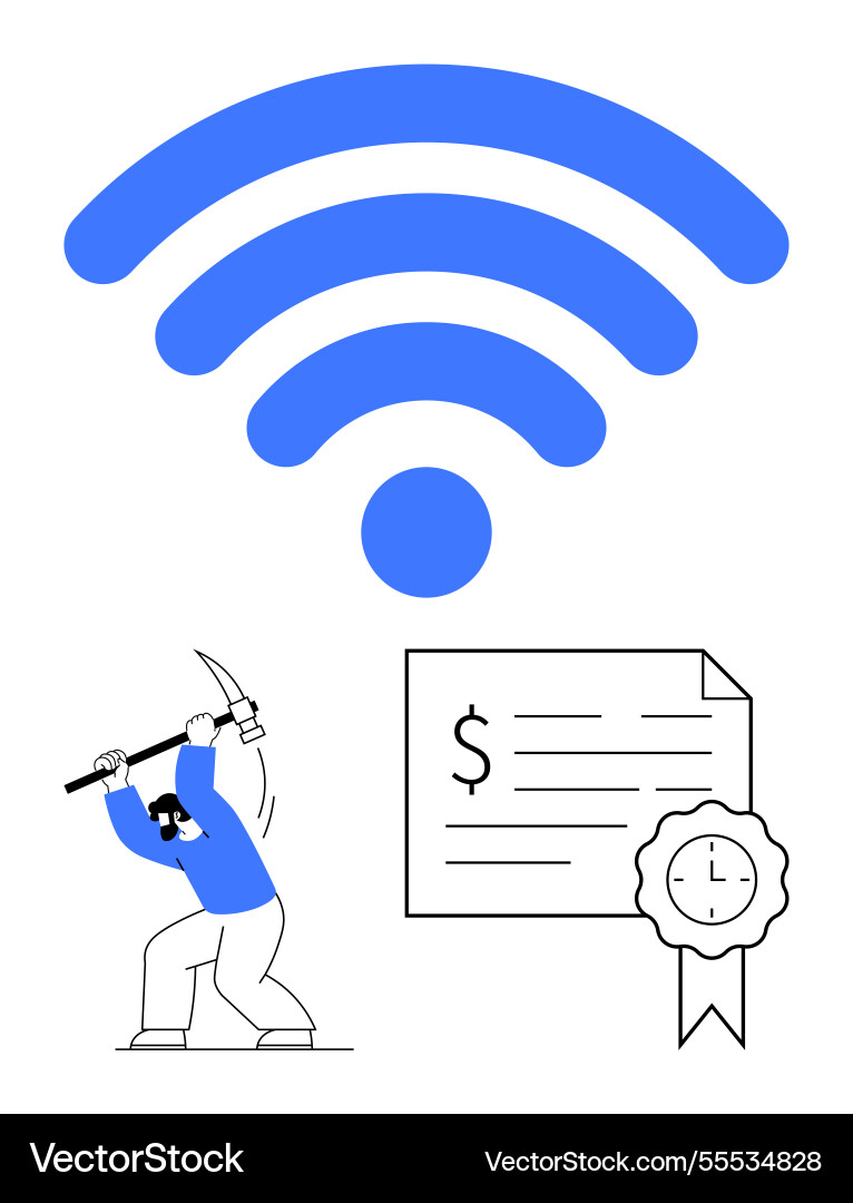 Digital mining concept with wireless signal miner Digital mining concept with wireless signal miner vector image