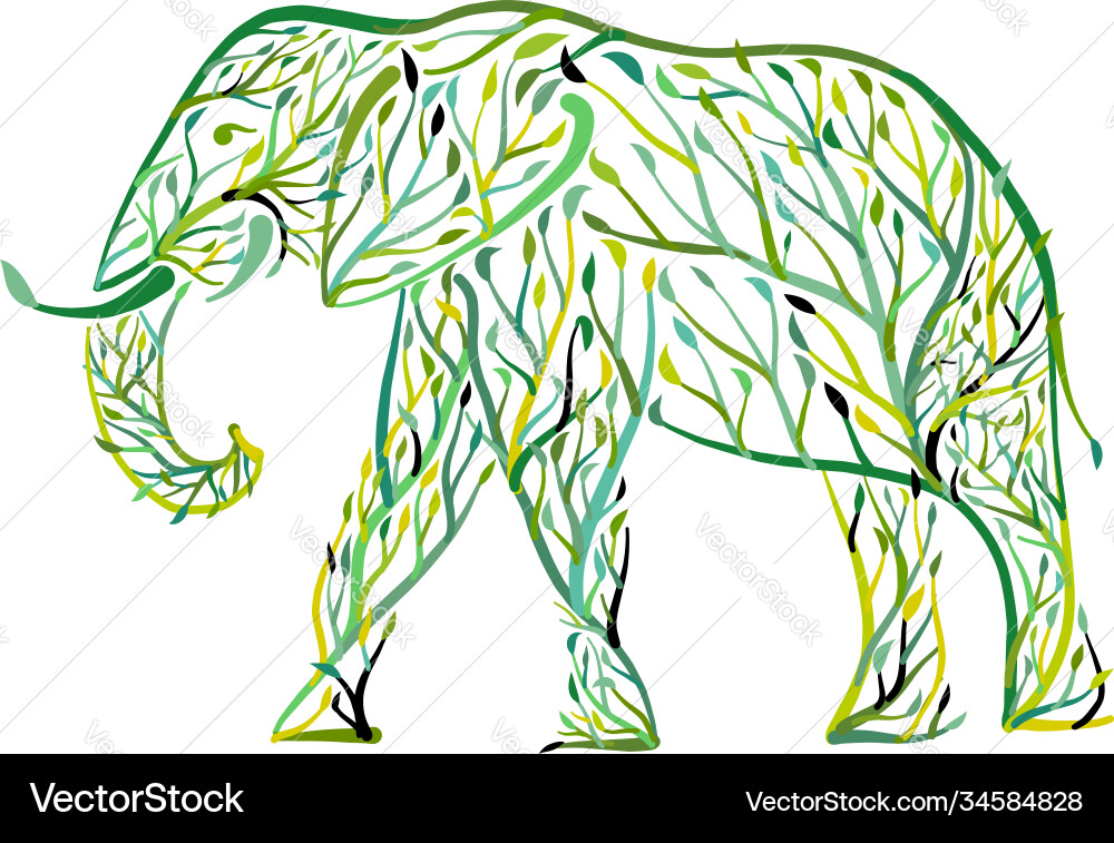 Elephant shape made from tree leaves save Vector Image