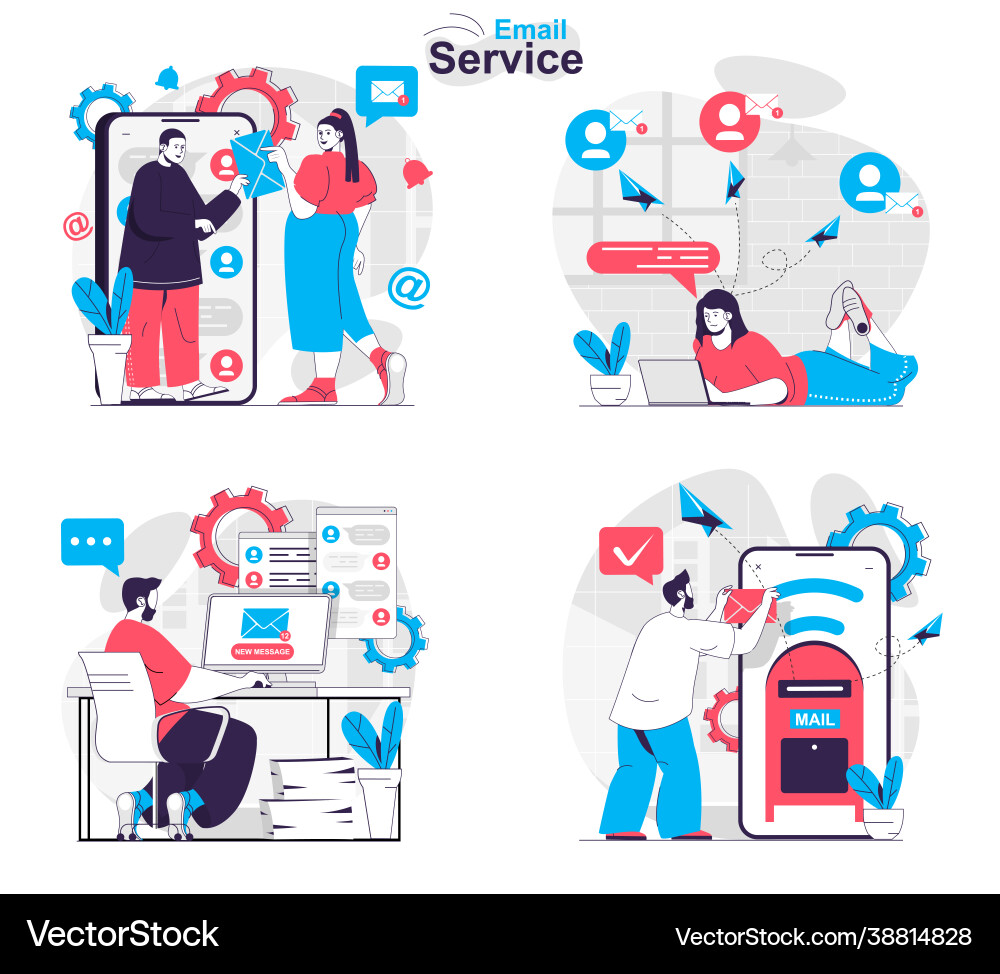 Email service concept set users correspond vector image