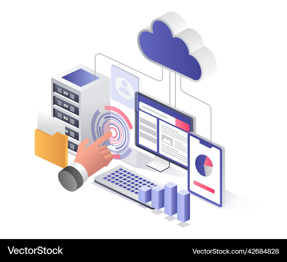 Flat isometric concept control web developer Vector Image