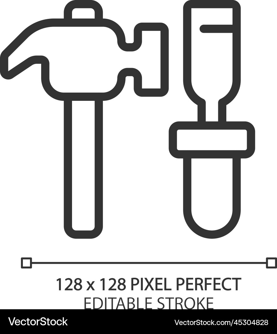 Hammer and chisel pixel perfect linear icon Hammer and chisel pixel perfect linear icon vector image