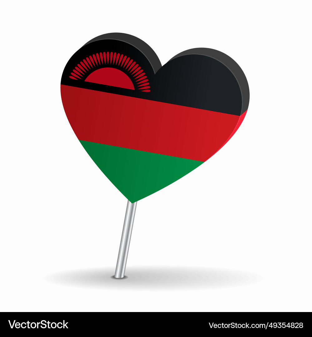 Malawian flag heart-shaped map pointer layout Malawian flag heart-shaped map pointer layout vector image