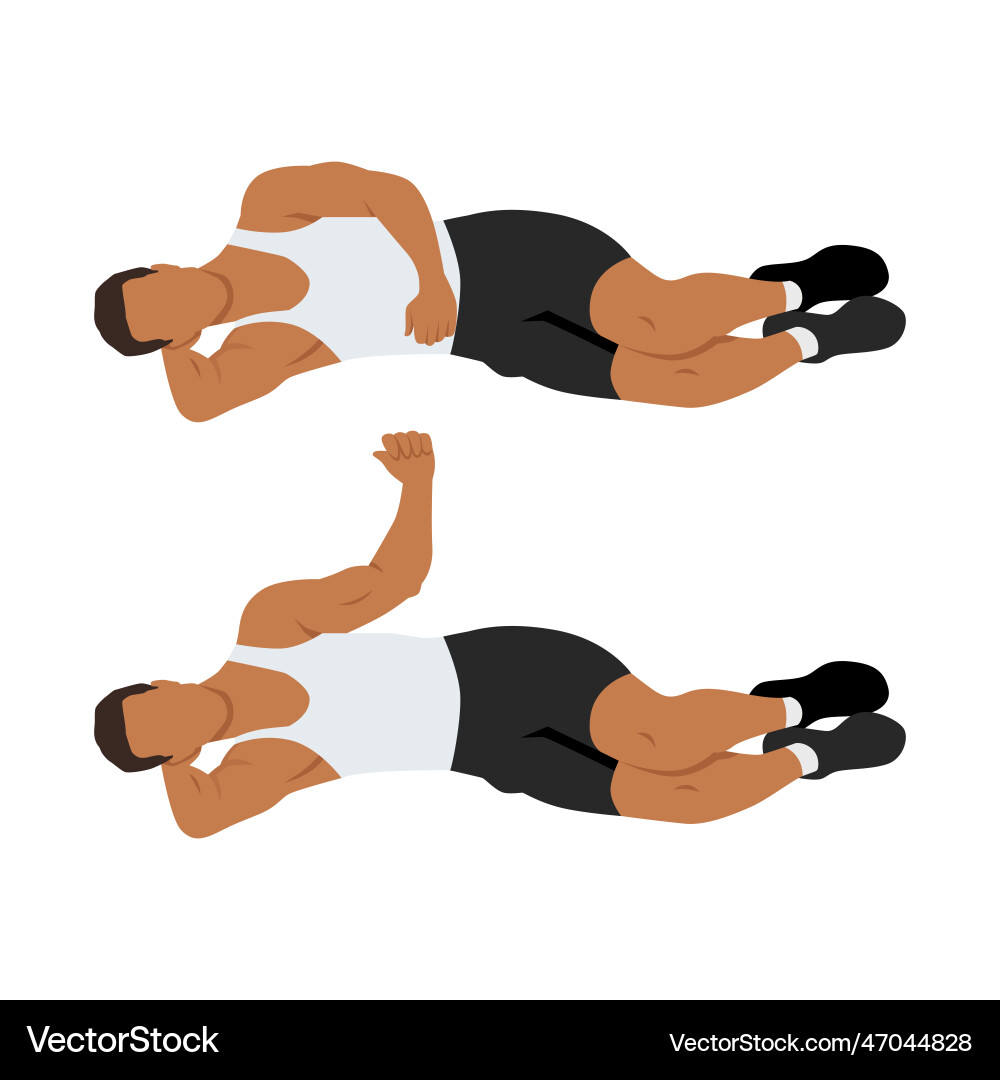Man doing laying external shoulder rotation Vector Image