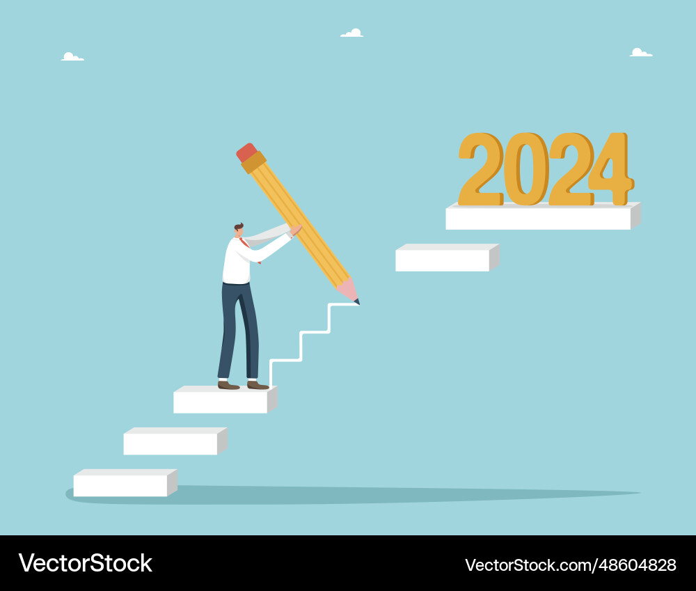 Man drawing missing steps to 2024 Vector Image