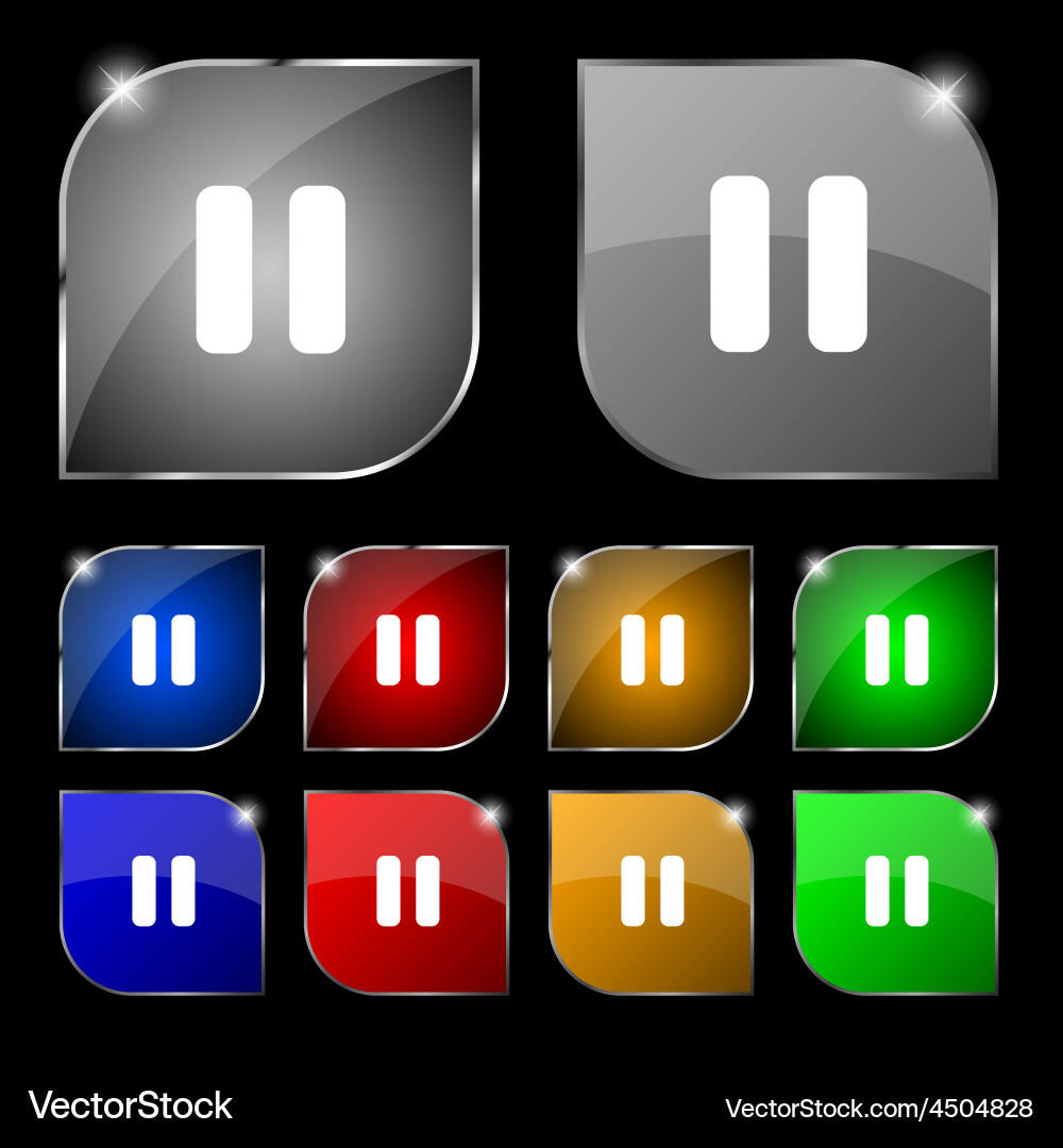 Pause icon sign set ten colorful buttons Vector Image