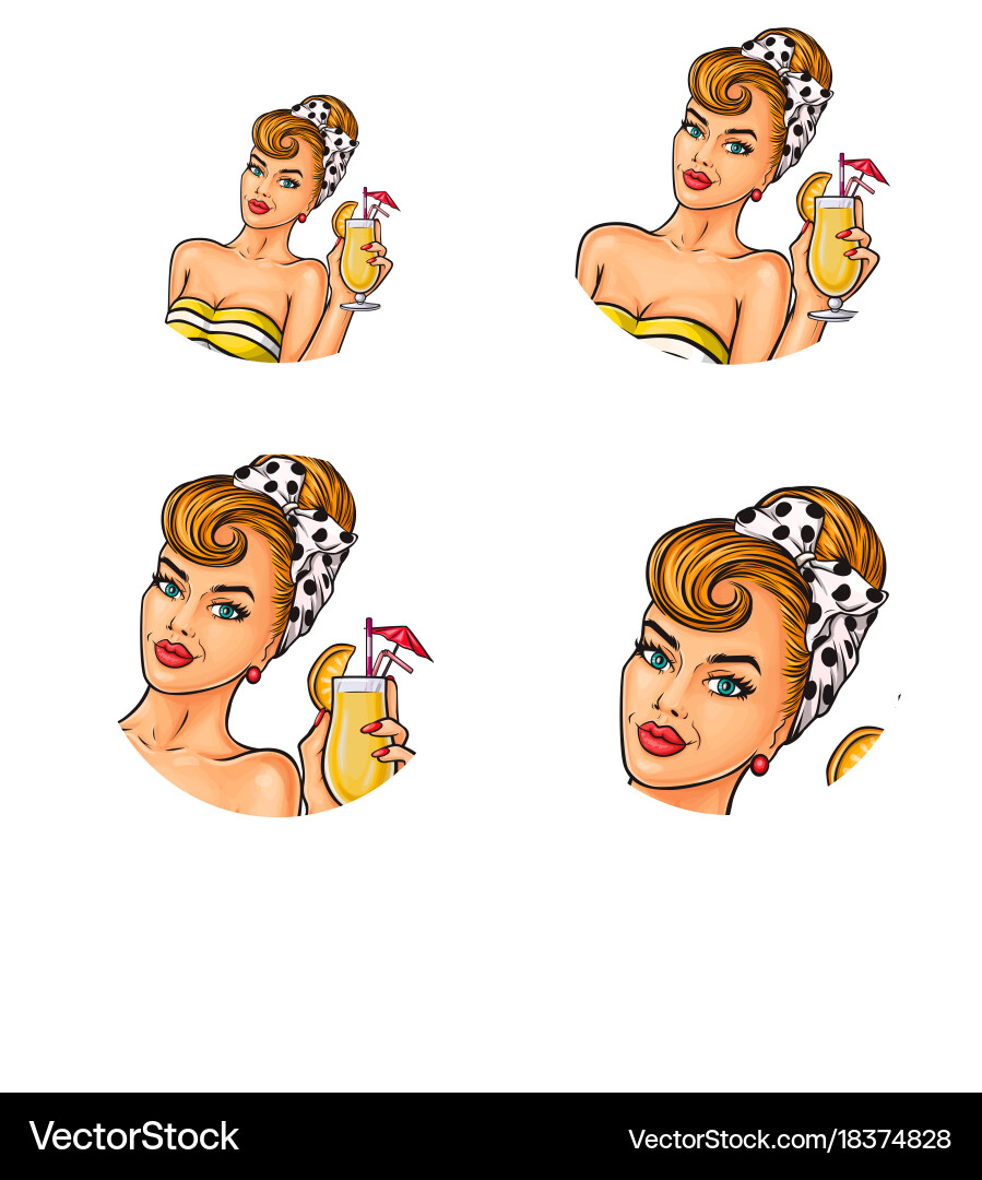 Set of pop art round avatar icons for users vector image