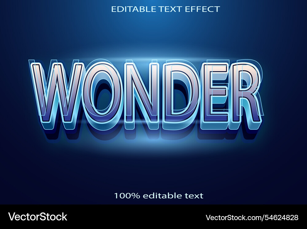 Wonder editable text effect 3d emboss neon style Vector Image
