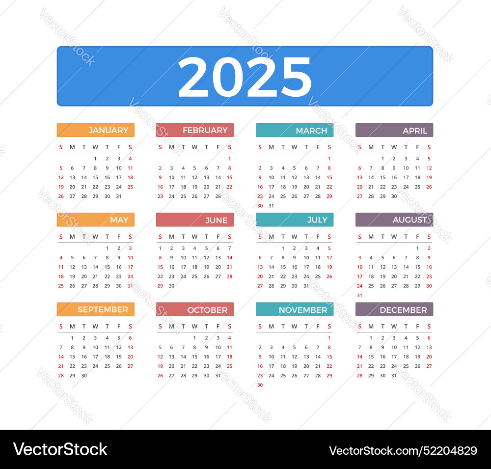 2025 calendar Royalty Free Vector Image VectorStock