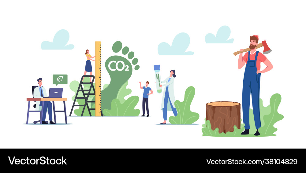 Carbon footprint tiny characters measure co2 Carbon footprint tiny characters measure co2 vector image