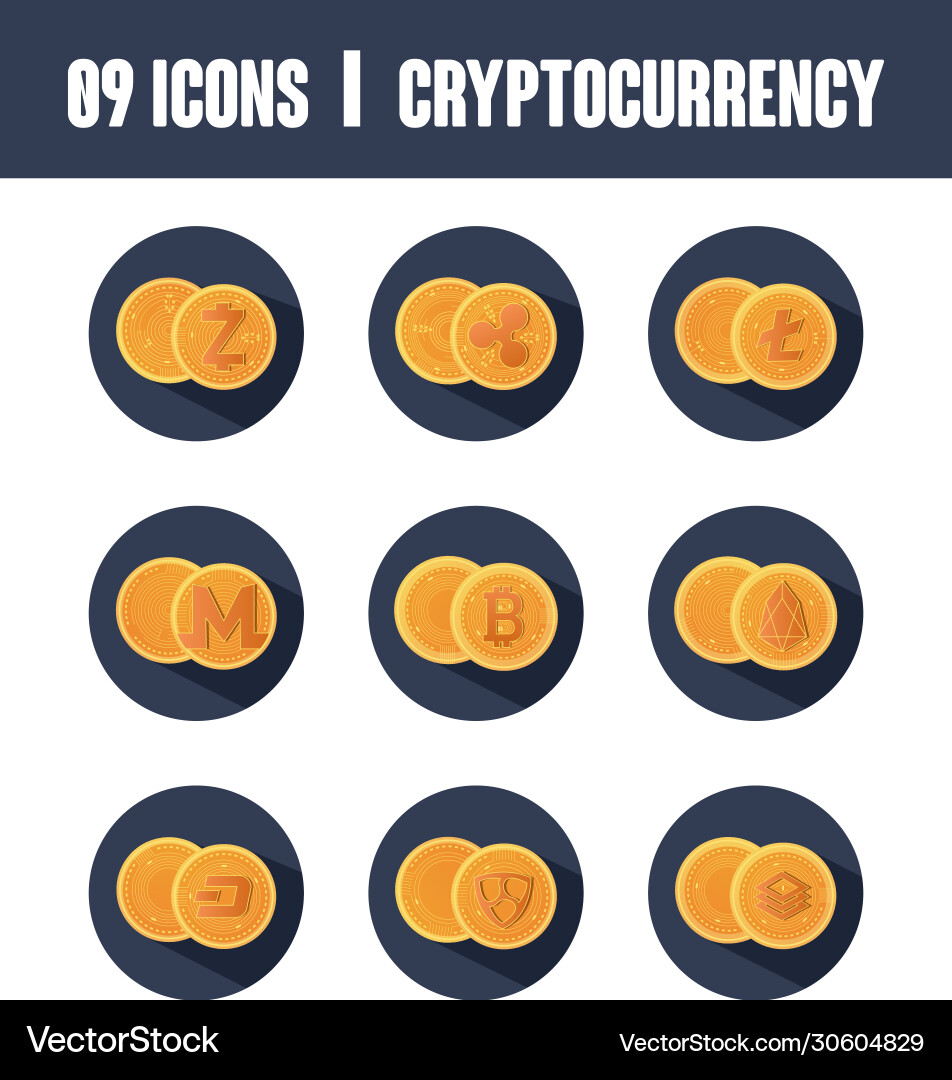 Cryptocoins icon set block detailed style Cryptocoins icon set block detailed style vector image