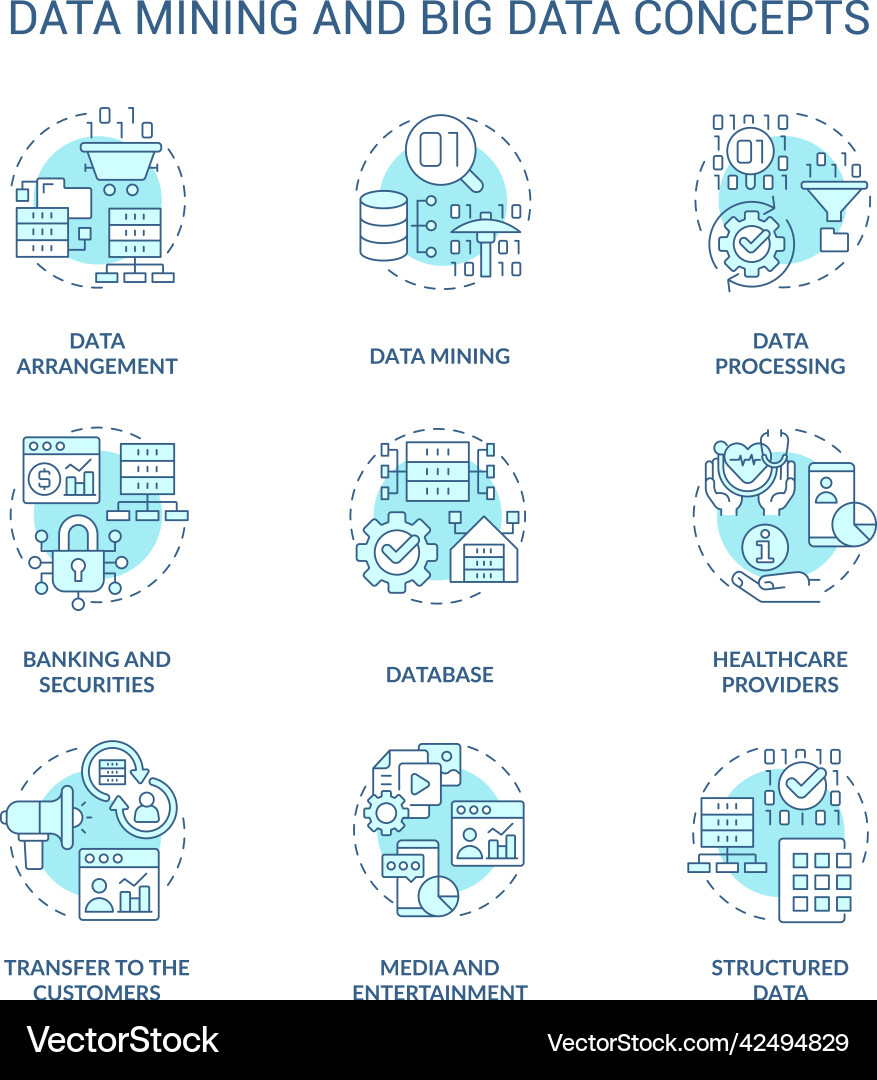 Data Mining & Big Data Icons vector image