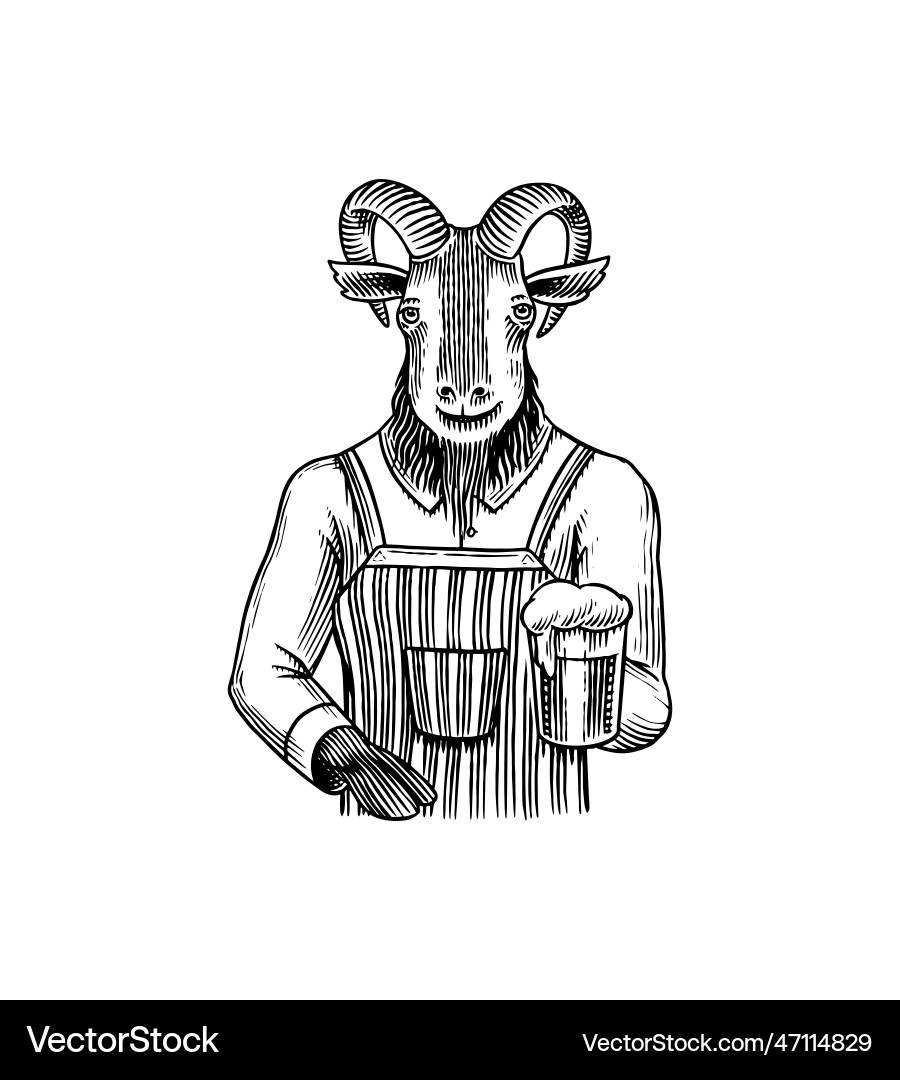 Goat bartender character in a suit with beer Vector Image