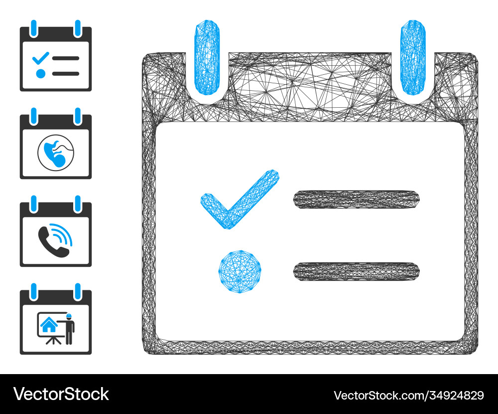 Linear todo list calendar day mesh Linear todo list calendar day mesh vector image