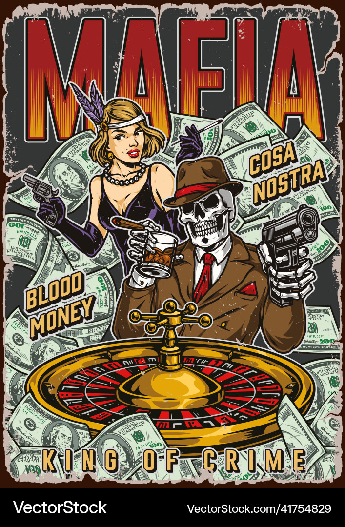 Mafia Roulette Vintage Poster Vector Image