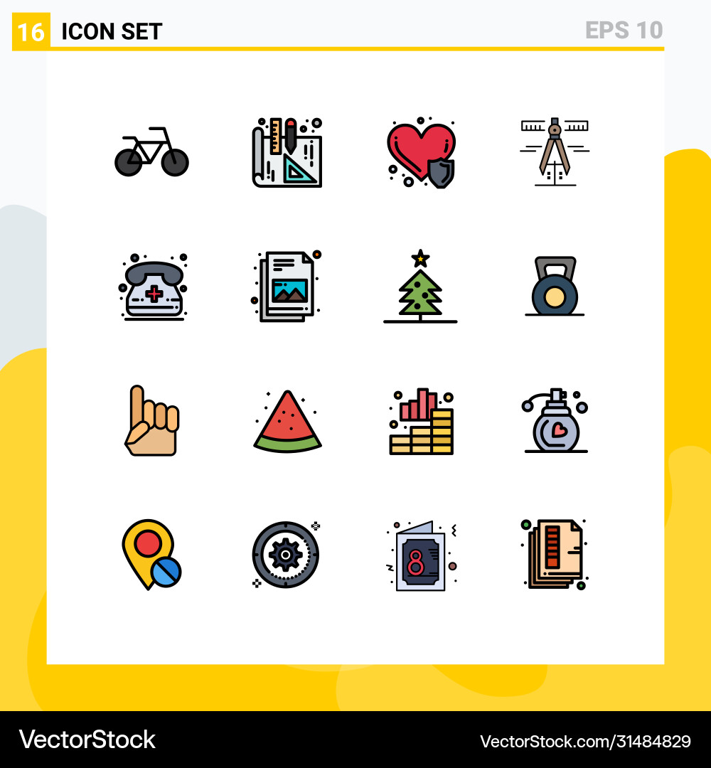 Mobile interface flat color filled line set 16 vector image