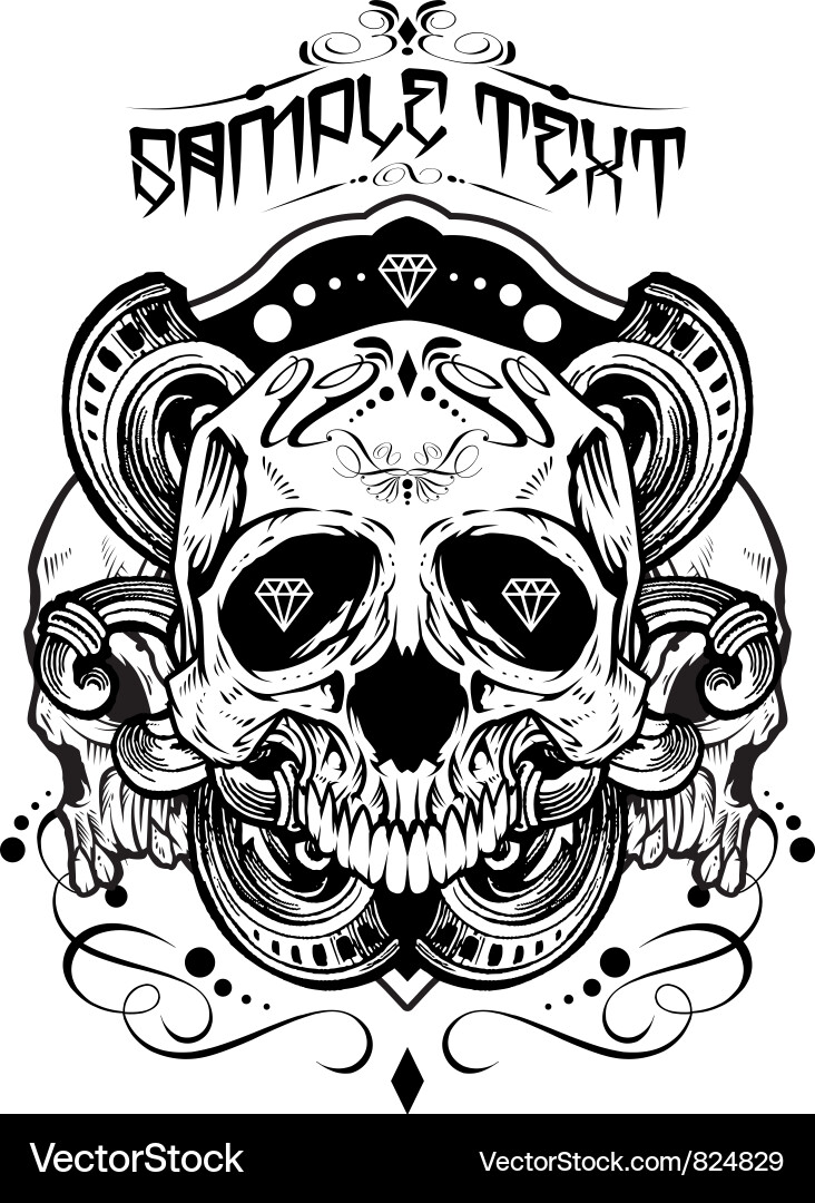 Ornate Skull with Floral Accents Vector Image