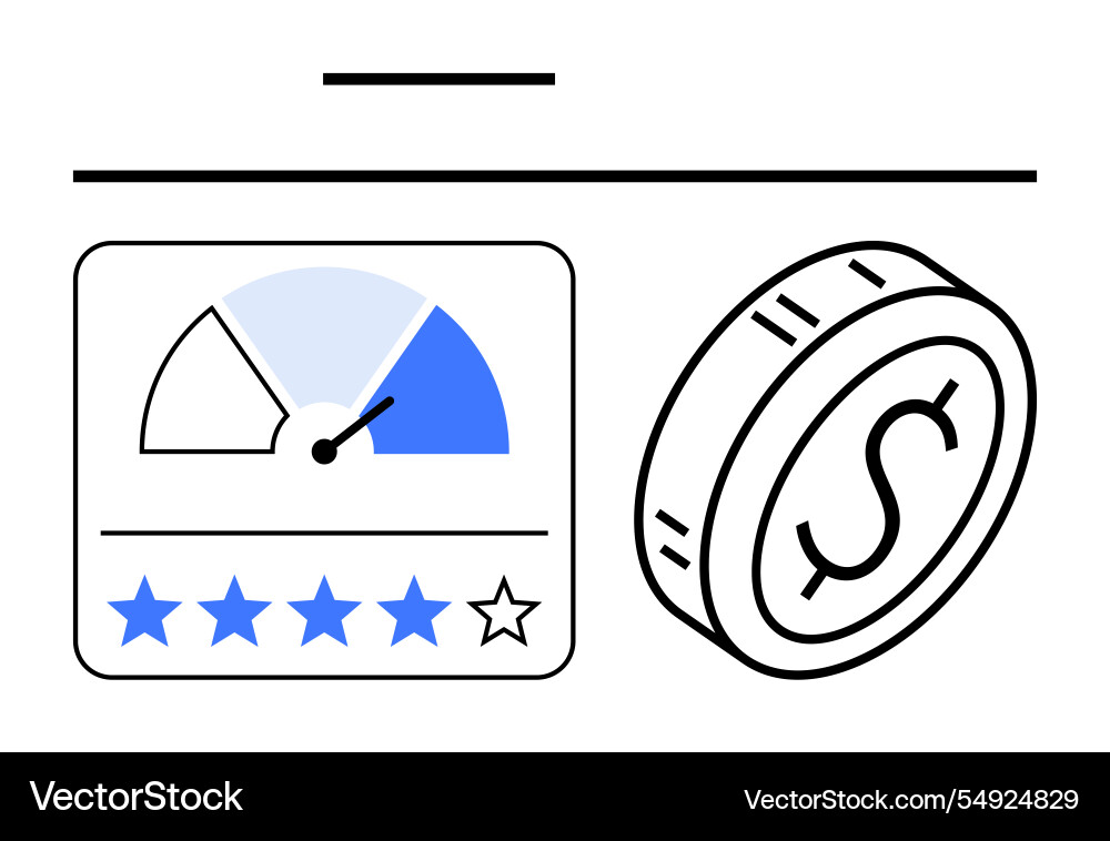 Performance rating dashboard with meter and coin vector image