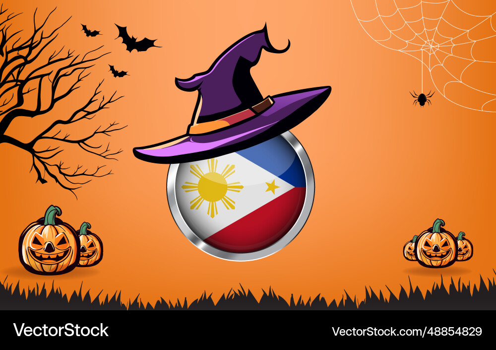 Philippines round flag with happy halloween Philippines round flag with happy halloween vector image