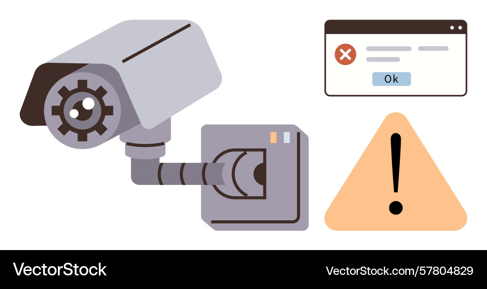 Security camera and warning alert highlighting Vector Image