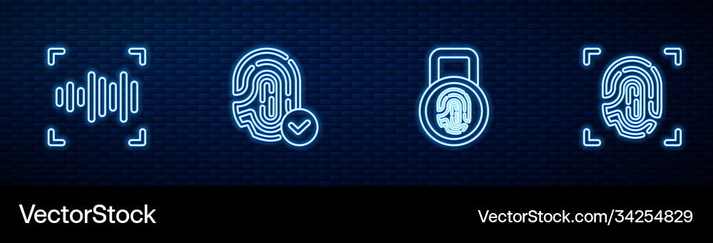 Set line fingerprint with lock voice recognition Set line fingerprint with lock voice recognition vector image