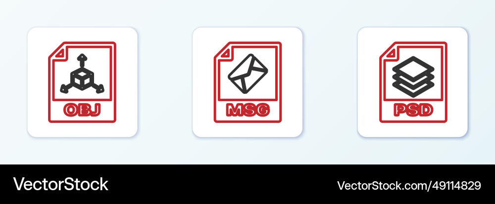 Set line psd file document obj and msg icon Set line psd file document obj and msg icon vector image