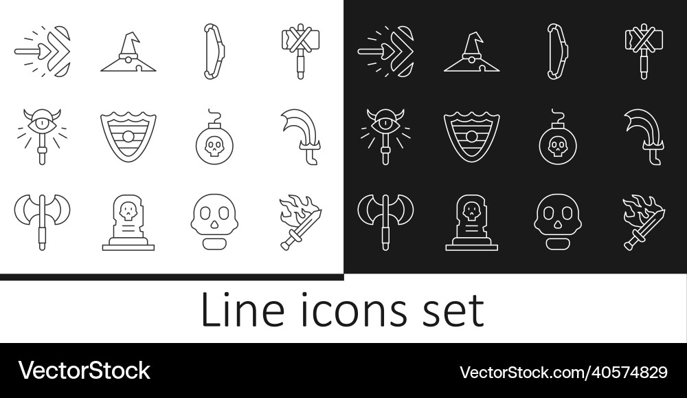 Set line sword for game medieval bow shield Vector Image