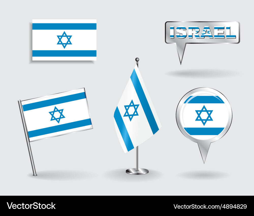 Set of israeli pin icon and map pointer flags vector image