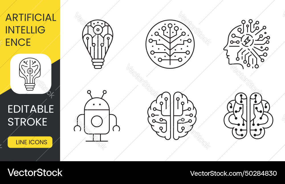 Artificial intelligence technology set of line Vector Image