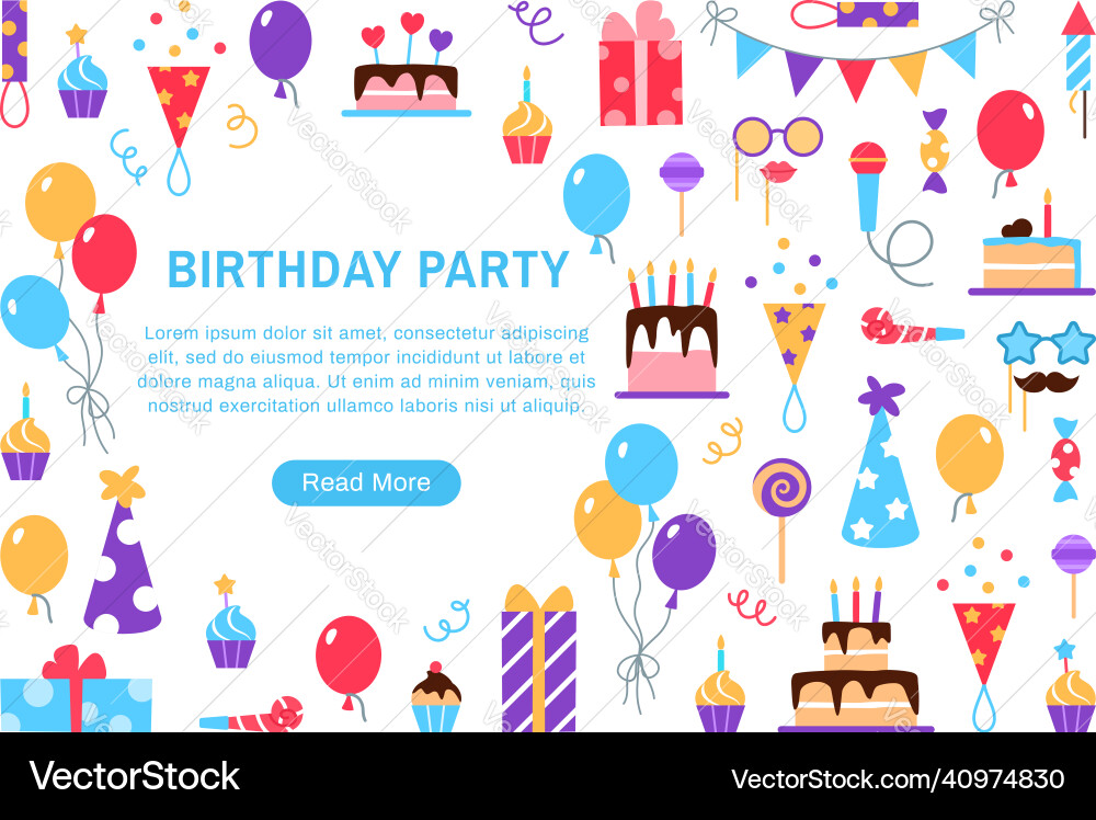 Birthday party web page template with button Birthday party web page template with button vector image