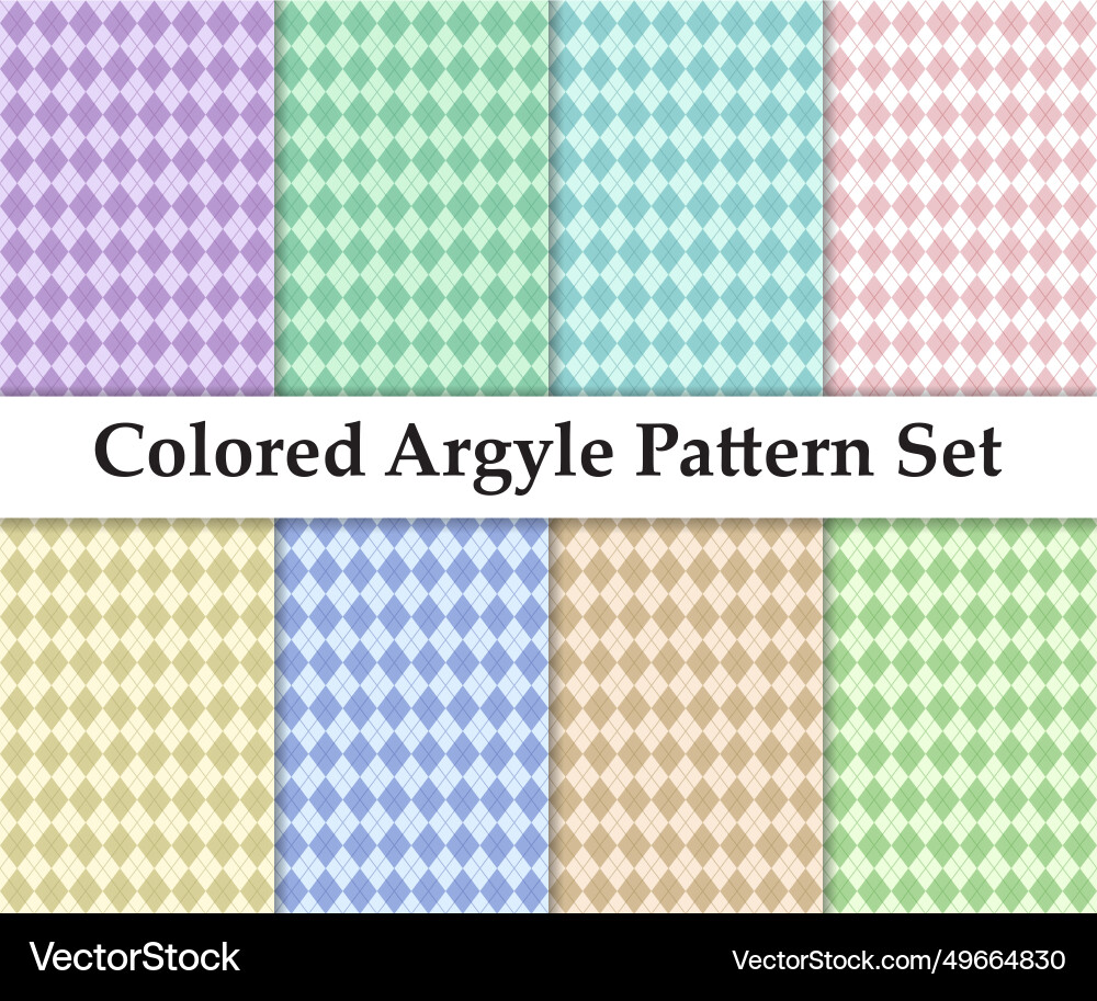 Colored light argyle seamless pattern set vector image