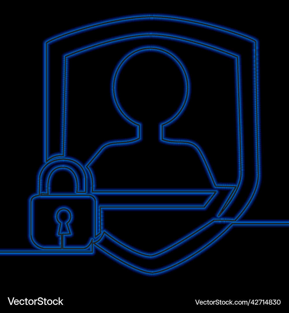 Continuous line user personal data protection neon Continuous line user personal data protection neon vector image