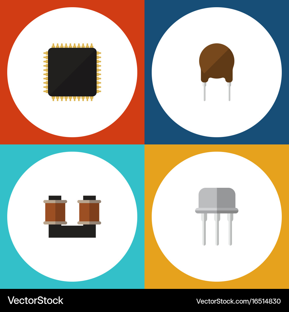 Flat icon device set of resist triode cpu vector image