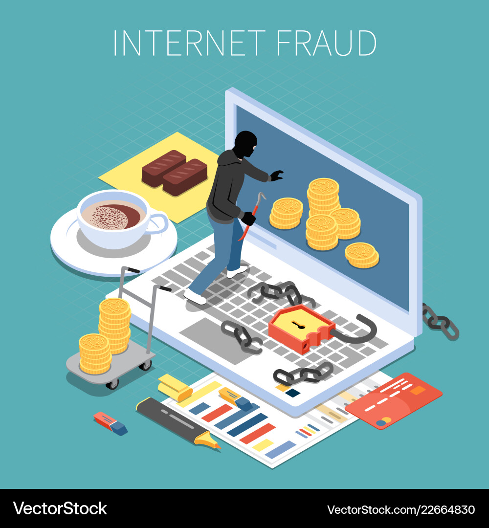 Internet fraud isometric composition Internet fraud isometric composition vector image