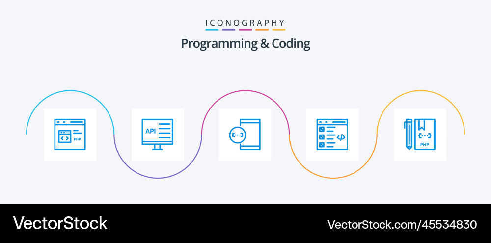 Programming and coding blue 5 icon pack including vector image