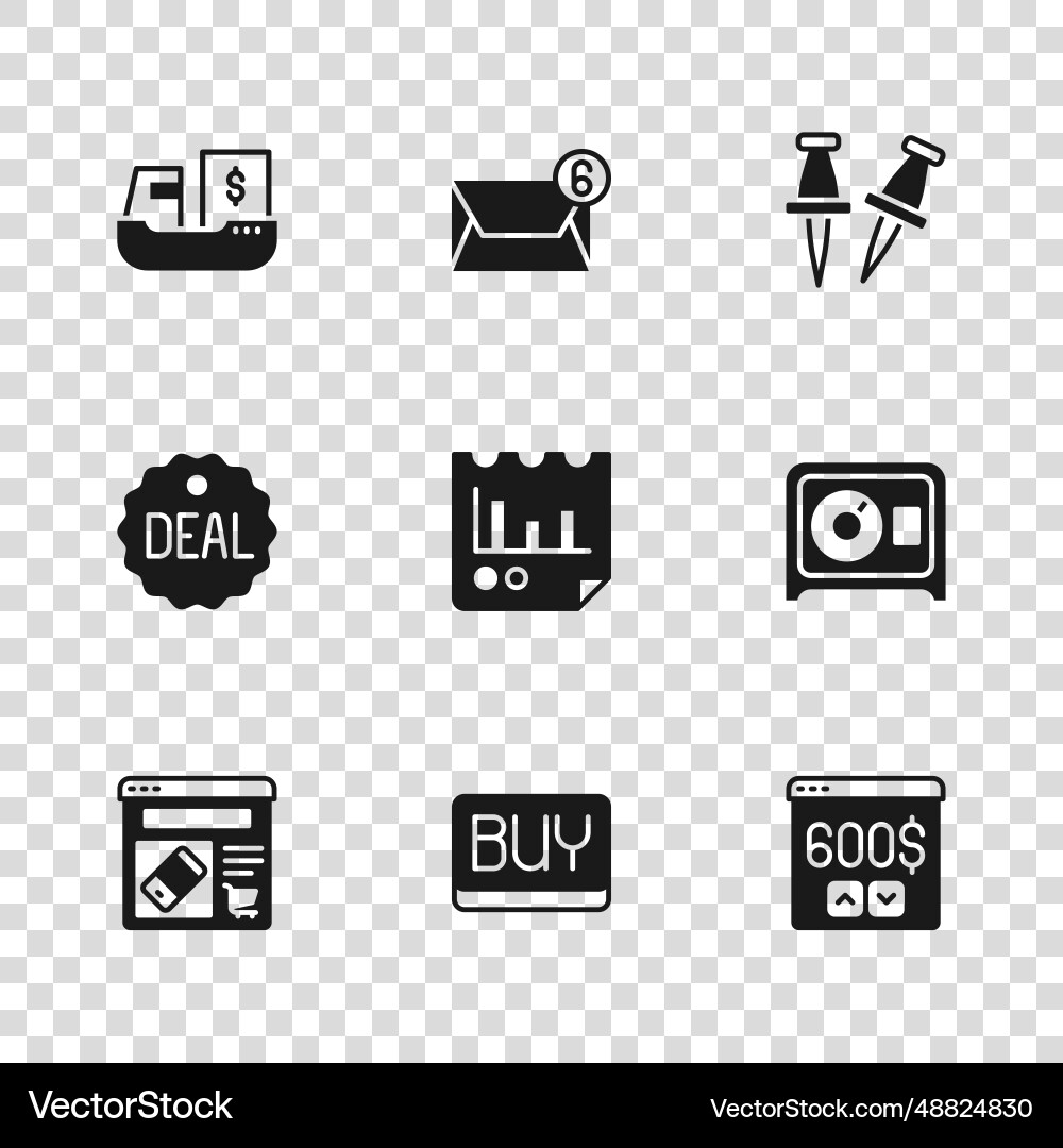 Set buy button safe monitor with dollar document Set buy button safe monitor with dollar document Vector Image